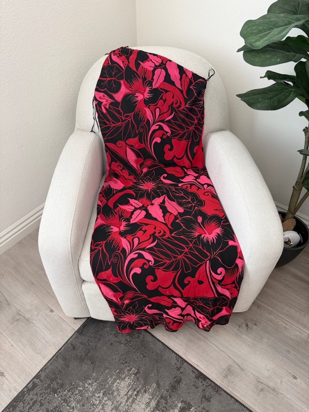 Express Strapless Floral Slip Dress in Black and Hot Pink